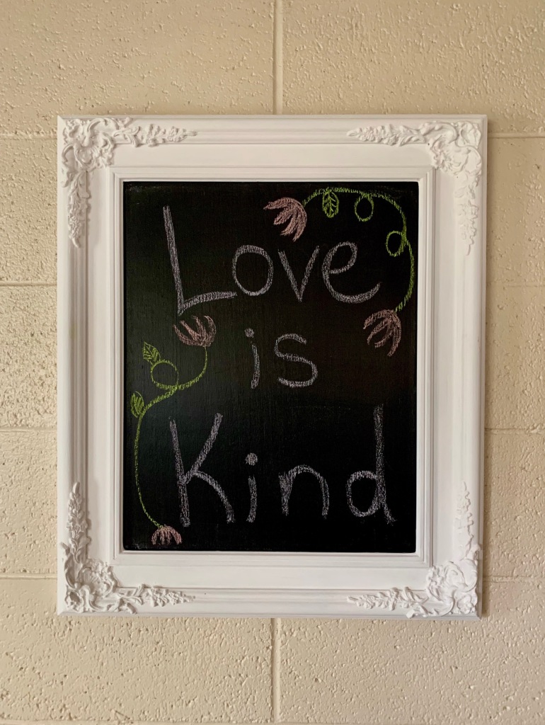 DIY upcycled chalkboard made from vintage wall frame.